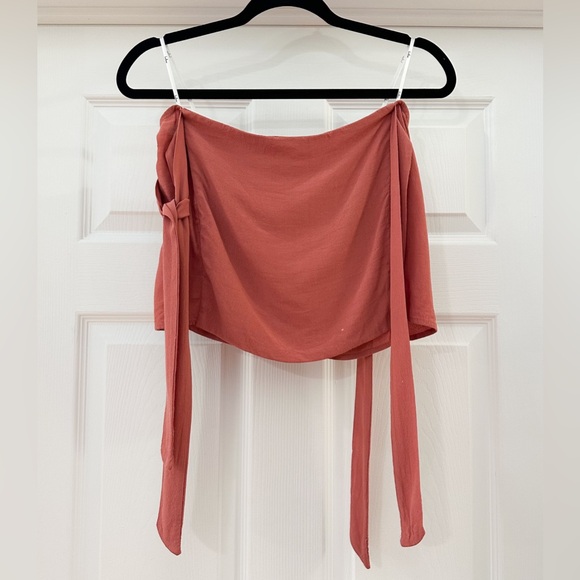 Lulus that's the ticket dusty rose Pink Flowy crop Top tie Shoulder sz small - Picture 5 of 11